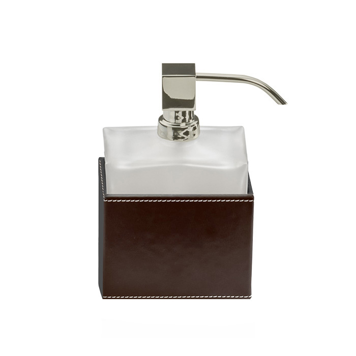 Decor Walther Brownie SSP Дозатор для мыла, настольный, сатинированное стекло, темно-коричневая кожа, цвет: никель