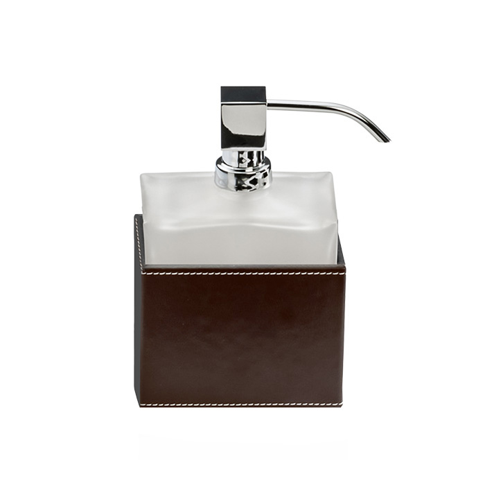 Decor Walther Brownie SSP Дозатор для мыла, настольный, сатинированное стекло, темно-коричневая кожа, цвет: хром