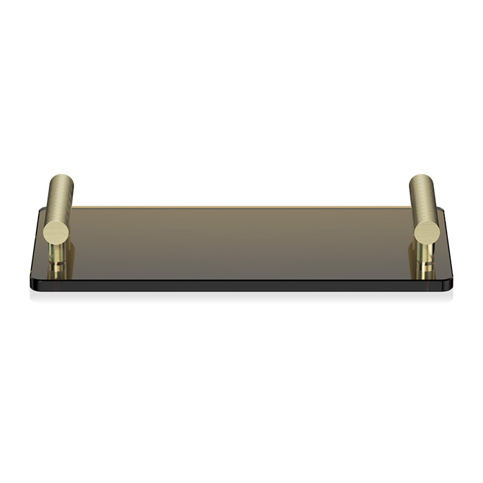 Decor Walther Club Tab Поднос с ручками, стеклянный, цвет: матовое золото / черное стекло