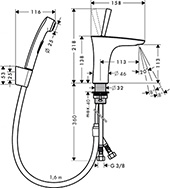 Смеситель hansgrohe PuraVida для раковины с гигиеническим душем и сливным клапаном Push-Open, белый/хром 15275400
